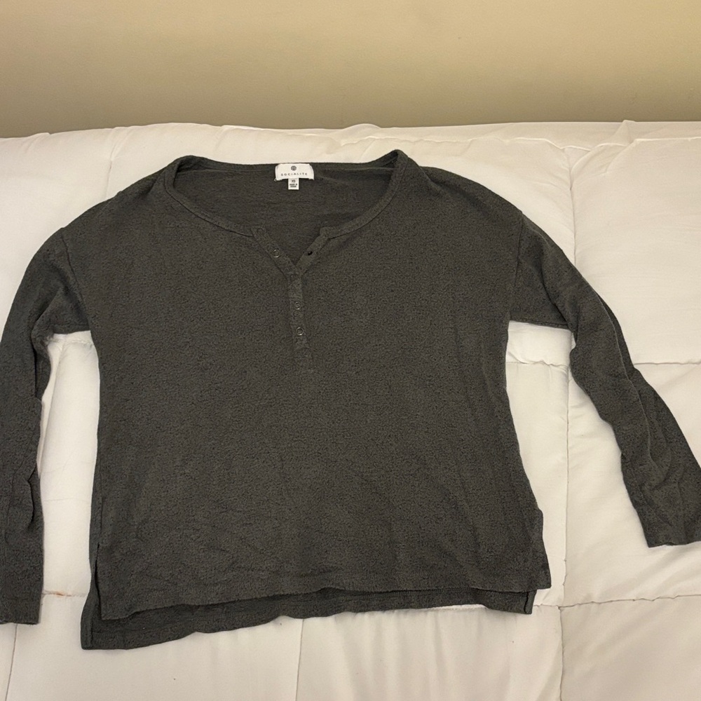 Dark Gray/Dark Olive Green Long Sleeve Henley Shirt